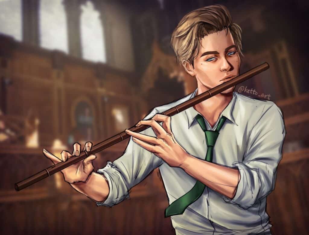 Fan art digital drawing of Hogwarts student playing the flute